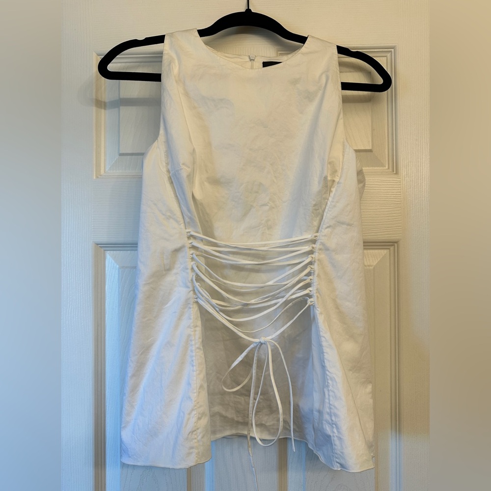 ⭐ THE ROW Fully Lined White Lao Sateen Corset-Tie Sleeveless Top